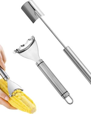 2-Piece Corn Peeler Set with Long and Short Handles – Durable Stainless Steel Corn Strippers for Raw and Cooked Corn – Essential Kitchen Tools for Home, BBQ, and Restaurant Use