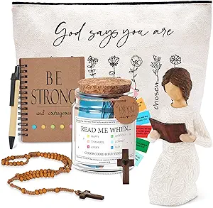 Christian Faith Gift Basket for Women – Inspirational Religious Gifts with Bible Verse Jar – Catholic Spiritual Gifts for Mom, Sister, Grandma, Wife, or Friend – Ideal for Birthday, Baptism, Communion, or Get Well
