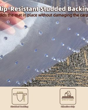 36" x 48" Heavy Duty Clear Plastic Office Chair Mat with Lip – Durable Carpet Protector for Low Pile and Flat Carpeted Floors, Ideal for Rolling Chairs, Desks, Home, Work, and Gaming – Convex Shape Rug Pad