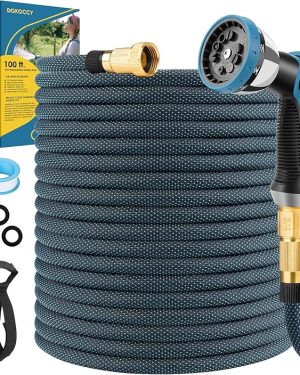 100 ft Non-Expanding Garden Hose – Flexible, Lightweight, and Durable with 10-Function Spray Nozzle, Leak-Proof & Kink-Resistant Design, 3/4 Inch Connector, and Convenient Portable Storage Strap