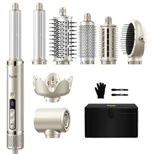 8-in-1 Professional Hot Air Styler & Hair Dryer Brush – Gold Versatile Multi-Styler with Auto-Wrap Curler and Storage Case. Achieve fast drying, curling, straightening, and volumizing with powerful performance and no heat damage.