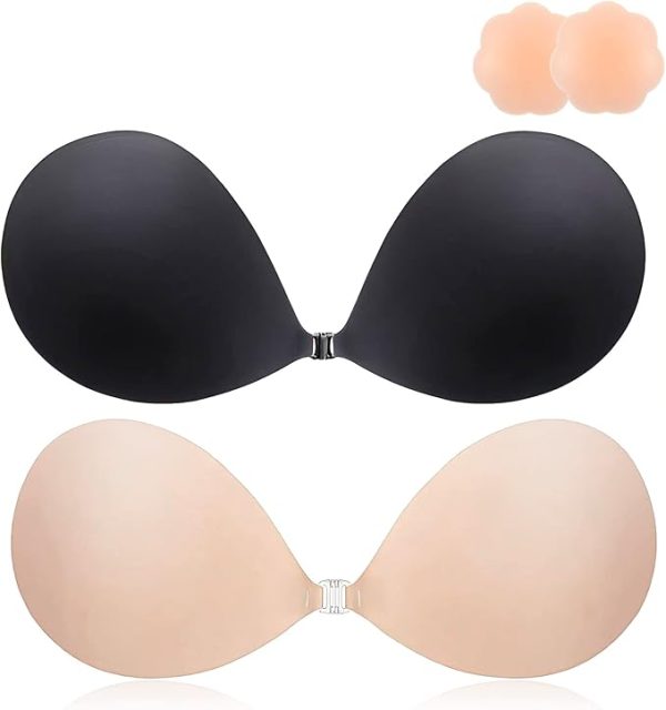 2025 Push-Up Sticky Bra – 2-Pack Reusable Adhesive Invisible Strapless Backless Bra for Lift & Support