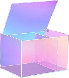Rainbow Acrylic Organizer with Lid – Chic and Functional Storage Bin for Bathroom, Vanity, Desk, Pantry, and Laundry Room – Versatile Organizer for Stylish Home Storage and Organization