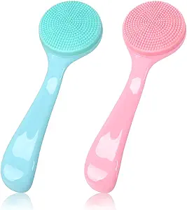 NADUSEP Silicone Facial Cleansing Brush – 2 Pack (Blue & Pink) Gentle, Skin-Friendly Manual Face Scrubber with Soft Bristles – Waterproof & Ideal for Deep Cleansing, Exfoliating, and Removing Blackheads, Whiteheads, and Makeup Residue