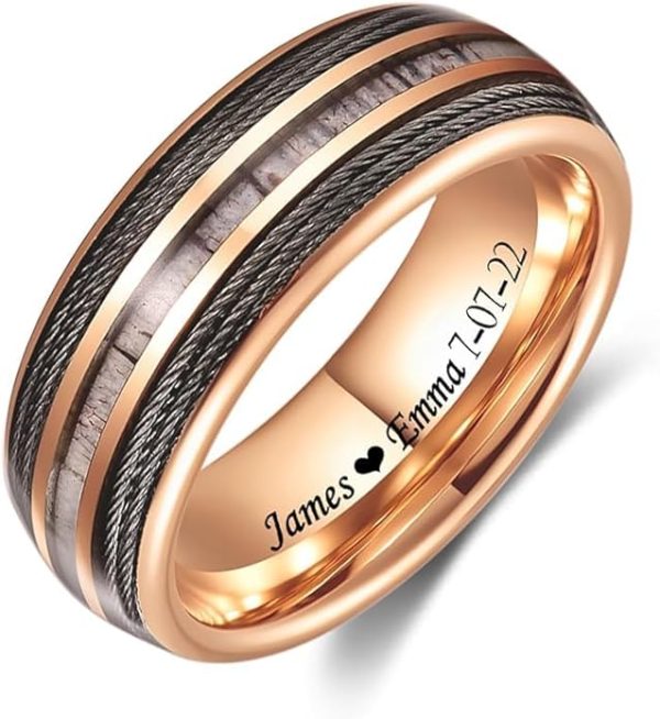 Men’s 8mm Personalized Tungsten Ring – Silver Dome Band with Malachite & Blue Opal Inlay | Polished Finish | Comfort Fit | Engagement, Wedding, or Promise Ring | Sizes 7–12