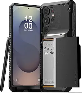 VRS Design Damda Glide Pro Card Holder Case for Galaxy S25 Ultra (2025) – Durable Semi-Automatic Wallet Case with 4 Card Slots, Designed Specifically for the S25 Ultra (2025), Black with Logo