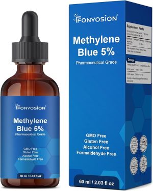 Methylene Blue 5% USP Grade – Pharmaceutical-Grade Solution for Cognitive and Mitochondrial Support – Alcohol-Free, Formaldehyde-Free, Tested for Heavy Metals, High Purity Antioxidant Drops, 60ml