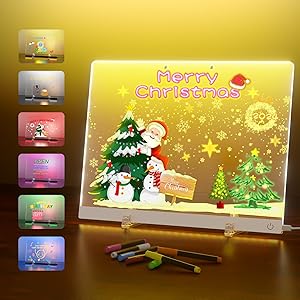 LED Acrylic Dry Erase Message Board – 13.7" x 10" Light-Up Neon Glow Note Board with Stand, Touch Control & 7 Bright Markers – Colorful Night Light for Bedroom, Office, Store Displays, Gifts & Events