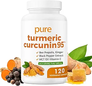 Turmeric Curcumin Supplement 1000mg – 6-in-1 Formula with 95% Curcuminoids, Bee Propolis, Ginger, Black Pepper Extract, MCT Oil & More – 120 Vegetarian Capsules