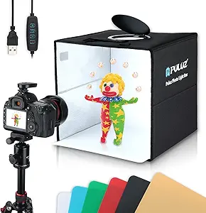 PULUZ Mini Folding Lightbox – Portable Photography Tent Kit with 120 LED Lights and 6 Color Backdrops, 12 x 12 inches, Perfect for Phones and DSLR Cameras