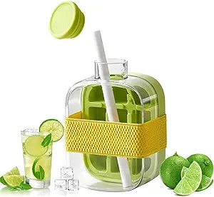 Ice Cube Bottle – 2-in-1 Zero Touch Press Ice Cube Mold Water Bottle with Lid, Bin, and Straw – Cool Summer Bottle Cup for Freezer, Travel, Gym & Home Use (Green, 500ML)
