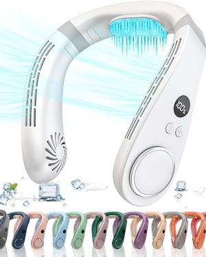 Rechargeable Neck Air Conditioner – 5500mAh Portable Bladeless Neck Fan with Metal Cooling Plate | Wearable, Quiet, Hands-Free Personal Cooler (White)