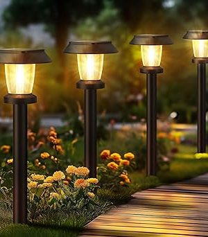8-Pack Outdoor Solar Pathway Lights – Waterproof Garden Landscape Lighting with 3 Light Modes, Solar Powered, Warm White for Yard, Lawn, Walkway & Driveway