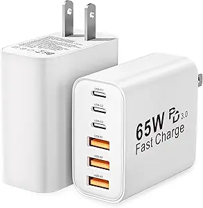 2-Pack 65W USB-C Charger Block, 6-Port Fast Charging Wall Adapter – PD & QC Multiport USB-C Plug Cube Compatible with iPhone 16/15/14/13/12/11 Pro Max, XS, Samsung Galaxy & More