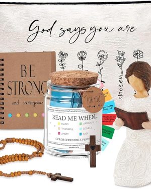 Christian Gifts for Women – Faith-Inspired Religious Presents, Catholic Spiritual Gift Basket, Bible Verse Jar – Perfect Get Well, Birthday, Baptism, and Communion Gifts for Mom, Sister, Friends, Grandma, Wife, and Her