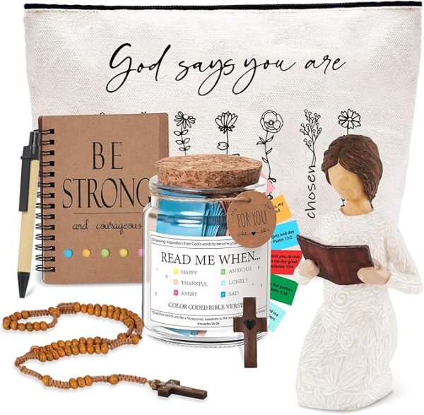 Christian Gifts for Women – Faith-Inspired Religious Presents, Catholic Spiritual Gift Basket, Bible Verse Jar – Perfect Get Well, Birthday, Baptism, and Communion Gifts for Mom, Sister, Friends, Grandma, Wife, and Her