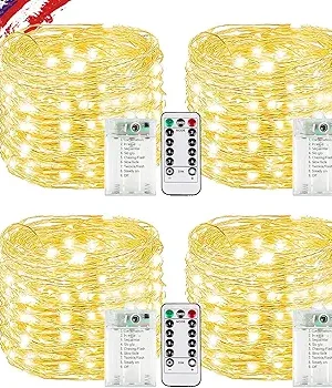 4-Pack 80FT 240 LED Fairy String Lights – Battery Operated with Remote & Timer | 8 Lighting Modes | Waterproof Twinkle Lights for Indoor & Outdoor Use – Perfect for Bedroom, Weddings, Classrooms & Holiday Decor