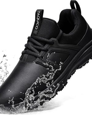 Men’s Non-Slip Work Shoes – Slip-On Waterproof Sneakers for Chefs and Kitchen Staff, Comfortable and Slip-Resistant Restaurant Footwear, Black