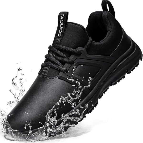 Men’s Non-Slip Work Shoes – Slip-On Waterproof Sneakers for Chefs and Kitchen Staff, Comfortable and Slip-Resistant Restaurant Footwear, Black