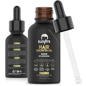ELEVATE Hair Growth Oil – Biotin Serum with 5% Minoxidil for Stronger, Thicker, and Longer Hair – Natural Hair Thickening Treatment to Prevent Thinning and Hair Loss – Suitable for Men and Women, 1oz