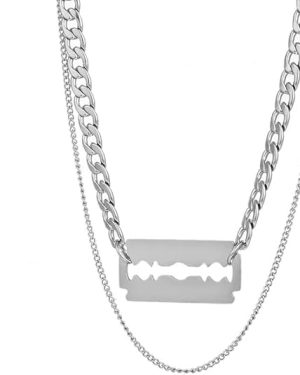 Titanium Steel Layered Necklace – Unisex Cuban & Slim Chain with 3D Blade Pendant | 316L Stainless Steel, Pre-Styled Double Chain, Streetwear & Punk Style Jewelry, Perfect Gift