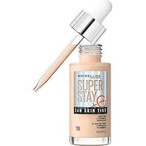 Maybelline Super Stay 24HR Skin Tint Foundation – Radiant Light-to-Medium Coverage, Vitamin C Infused, Shade 118, 1 Count
