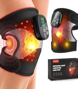 Rechargeable Red Light Therapy Knee Brace with Heated Massage and Adjustable Timer – Dual 660nm & 850nm Near-Infrared Light for Pain Relief and Recovery on Knee, Elbow, and Shoulder