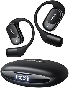 2025 Open Ear Wireless Bluetooth Earbuds – Sports Earphones with Earhooks & Mic, 40H Playtime, Smart Digital Display, IPX5 Waterproof, Ideal for Running, Gym, and Cycling (Black)