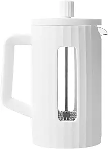 JZE French Press Coffee Maker – 20oz Borosilicate Glass with 3-Layer Stainless Steel Filter, Compact and Stylish White Design – Perfect for Home, Office, Kitchen, and Travel