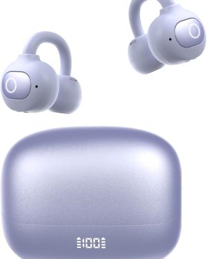 Clip-On Open-Ear Wireless Bluetooth 5.4 Earbuds with Mic – Waterproof, Comfortable for Small Ears & Glasses, Ideal for Workouts (Pale Purple)