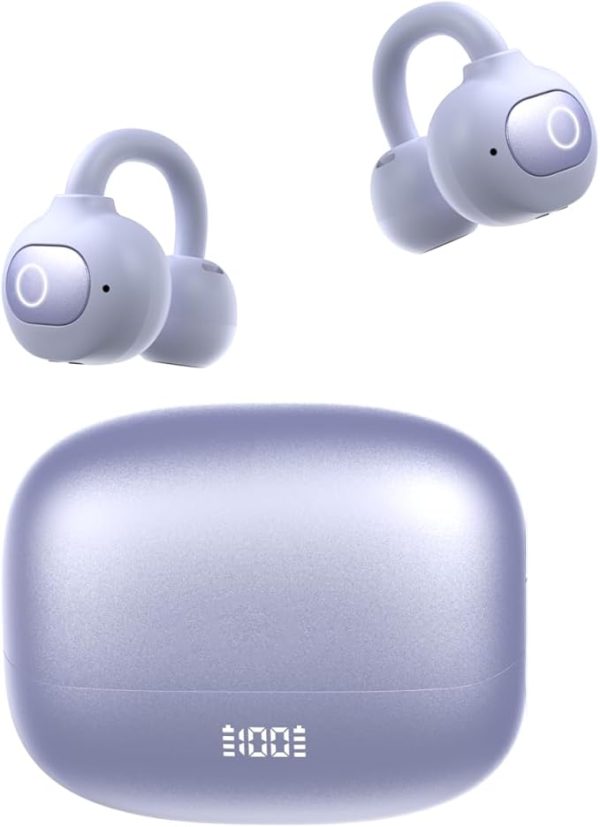 Clip-On Open-Ear Wireless Bluetooth 5.4 Earbuds with Mic – Waterproof, Comfortable for Small Ears & Glasses, Ideal for Workouts (Pale Purple)