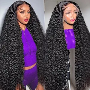 32-Inch Deep Wave Lace Front Wig – 200% Density, 13x4 HD Transparent Lace Frontal, Pre-Plucked, Deep Curly, Glueless Human Hair Wig for Black Women, Natural Color