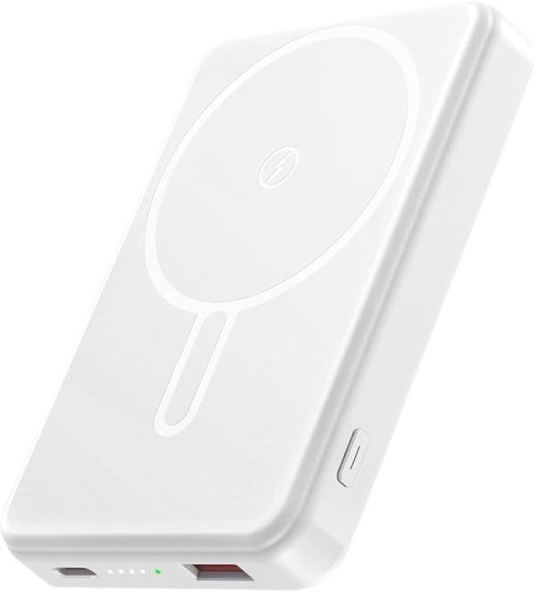 Magnetic Portable Power Bank – 12,000mAh | MagSafe-Compatible | 22.5W Fast Charging | USB-C & Wireless | Compatible with iPhone 12–16 Series | White