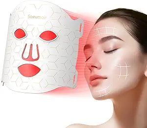 Rechargeable Red Light Therapy Face Mask with 7 LED Modes – 324 LEDs for Wrinkle Reduction & Skin Rejuvenation, Includes Remote and Timer Function (White)