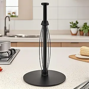 Stainless Steel Countertop Paper Towel Holder – Black, Weighted & Non-Slip Base, One-Handed Tear for Kitchen or Bathroom