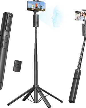 67" Auto Face Tracking Phone Tripod – 360° Rotating Stand with Bluetooth Remote, Adjustable Phone Holder, and Smart Motion Tracking for iPhone. Perfect for Vlogging, Live Streaming, Video Calls, and Content Creation.
