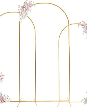 3-Piece Metal Arch Backdrop Stand Set – 7.2ft, 6.6ft, 6ft | Upgraded Gold Wedding & Event Frames | Easy Setup for Weddings, Birthdays, Baby Showers & Family Gatherings