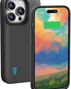 iPhone 15 Pro Max Battery Case – 6000mAh Rechargeable Extended Power Case, Adds 100% Extra Battery Life, Compatible with 6.7-inch Models – Black