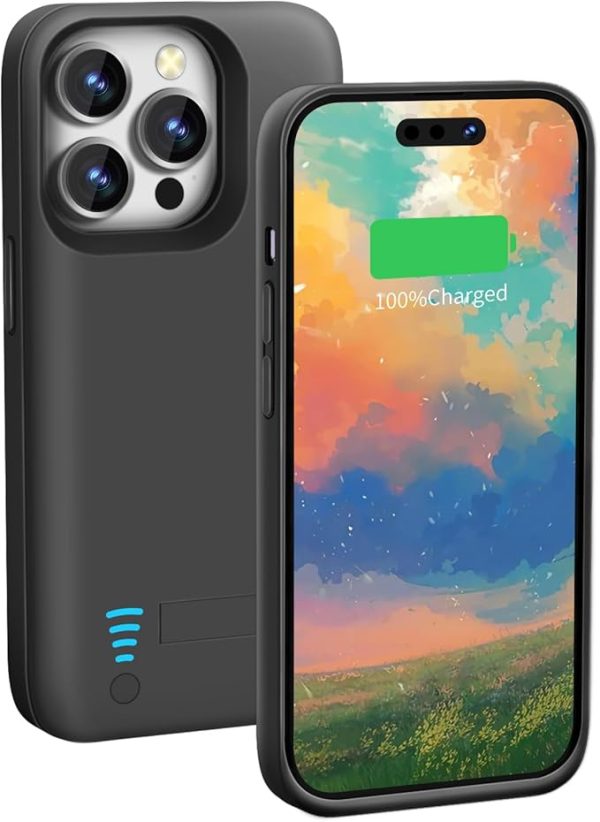 iPhone 15 Pro Max Battery Case – 6000mAh Rechargeable Extended Power Case, Adds 100% Extra Battery Life, Compatible with 6.7-inch Models – Black