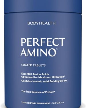 BodyHealth PerfectAmino (600 Tablets) – Easy-to-Swallow Essential Amino Acid Supplement with BCAAs. Vegan-Friendly Protein Support for Pre- and Post-Workout Muscle Recovery, Featuring Lysine, Tryptophan, Leucine, Methionine, and More.