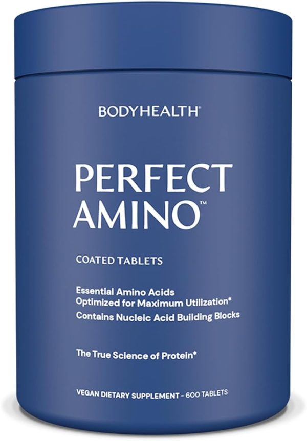 BodyHealth PerfectAmino (600 Tablets) – Easy-to-Swallow Essential Amino Acid Supplement with BCAAs. Vegan-Friendly Protein Support for Pre- and Post-Workout Muscle Recovery, Featuring Lysine, Tryptophan, Leucine, Methionine, and More.
