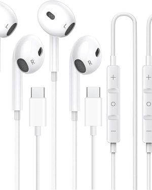 2-Pack USB-C Headphones for iPhone 16/15 & iPad Pro – Wired Type-C Earphones with Microphone and Volume Control – Compatible with Apple, Google Pixel 8/7/6A/5, Samsung S24/S23/S22/S21/S20, A55, and More