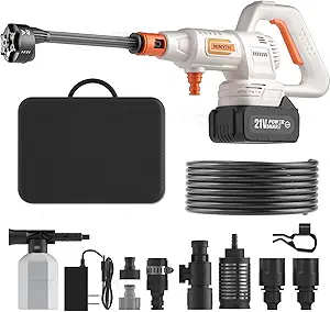 Cordless Pressure Washer, Battery-Powered – 1200 PSI with Brushless Motor, 4.0Ah Battery, 6-in-1 Adjustable Nozzle, 3 Power Settings; Portable Handheld Design (Model 5022-WH3)