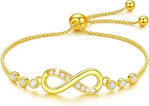 RealThing Hypoallergenic Infinity Bracelet for Women – Adjustable Dainty Bracelet in Sterling Silver with 14K Gold Plating and Cubic Zirconia Accents – Minimalist Jewelry Gift for Mom, Wife, or Sister