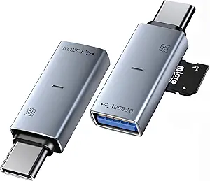 USB-C & USB 3.0 2-in-1 Card Reader Adapter – Dual-slot Type-C OTG reader compatible with SD, SDXC, SDHC, MMC, and Micro TF cards. Includes a USB-A converter for seamless connection with iPhone 16/15, iPad Pro, MacBook, and Samsung Galaxy S24/S25.
