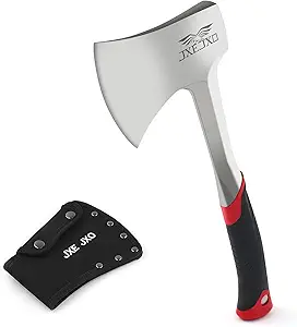 JXE JXO 14.4" Full Tang Camping Hatchet – Forged Steel Axe with Shock-Absorbing Ergonomic Grip & Durable Nylon Sheath (Red)