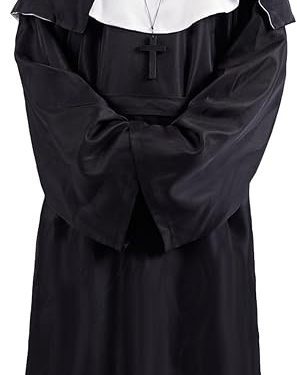 Mahoon Deluxe Scary Nun Costume – Unisex Halloween Outfit with Mask for Women, Men, and Plus Sizes – Perfect for Adult Parties