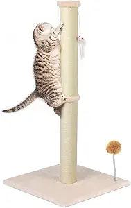 36-Inch Tall Sisal Cat Scratching Post – Durable Vertical Scratcher for Indoor Cats, Large and Sturdy Cat Scratch Pole Tower, Modern Beige Cat Furniture Suitable for Kittens and Adult Cats