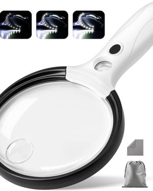 Large Handheld Magnifying Glass with LED Light – 10X, 25X, 45X Magnification