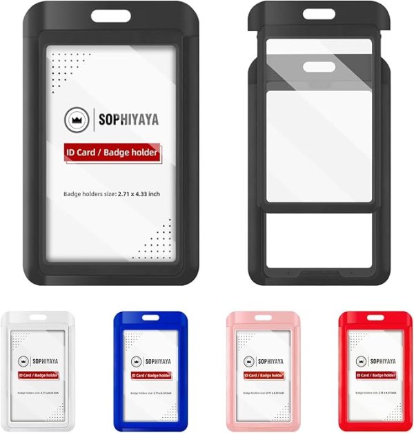 2-Pack Sliding Badge Holders with Double-Sided Transparent Windows – Key Card and Work Badge Sleeves for Office, School, Factory, Teachers, and Students (Black)